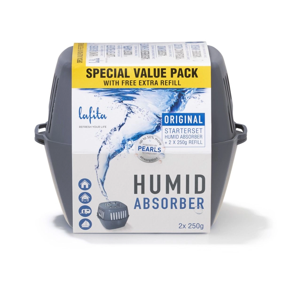 Lafita Moisture absorber pearls 250 grams - container with 2 Refills